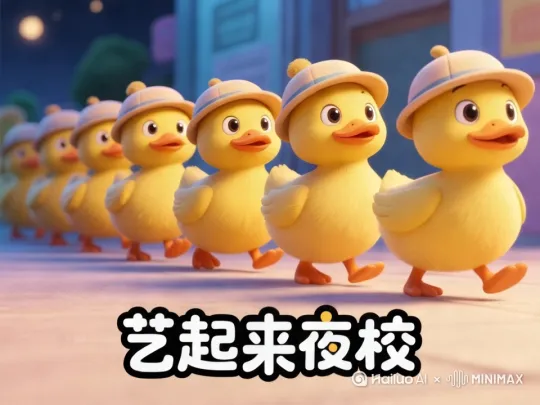 小黄鸭有节奏的排队往前走。 by Hailuo AI Video Generator