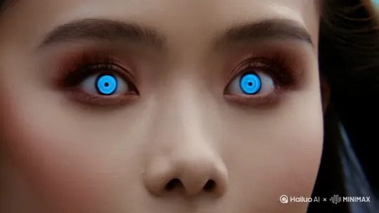 一个超世际进化美女的出现,她脸部的表情十分微妙,想象世界无尽的飞跃,更表现在她的眼睛放大,眼睛瞳孔放大,再放大,在瞳孔里有个特效的瞬间爆炸,瞬间爆炸又出现了另一个男子,表情又到男子的脸部,男子的眼睛里有个无暇的想象,在他眼睛里无限放大,又来了连续的特效爆炸,又一个特效连续爆炸生成了另一个世界,她们一男一女共同飞跃到世界另一个角落的场面。总结上述,典型集中了连续爆炸的特效场面,显示了大片的特效宏大场面。 by Hailuo AI Video Generator