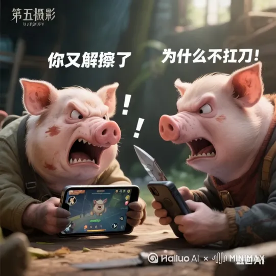 两头猪吵架摔手机 by Hailuo AI Video Generator