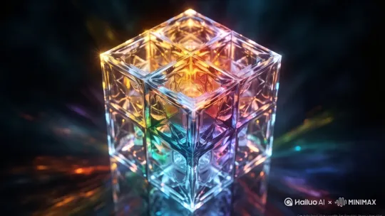 当镜头逼近这个八分体的其中一个小方块时，这个小方块会呈现出来与原来的大八分体相同的结构 by Hailuo AI Video Generator