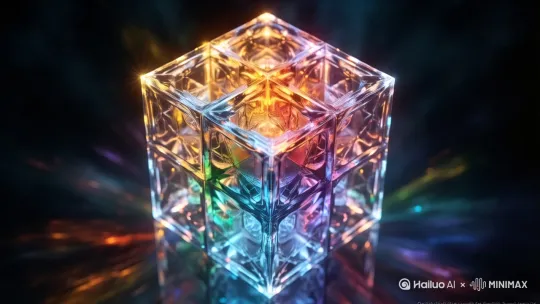 当镜头逼近这个“大八分体”的其中一个小方块时，这个小方块会呈现出来与原来“大八分体”相同的结构，展现一种无穷分形的相似性 by Hailuo AI Video Generator