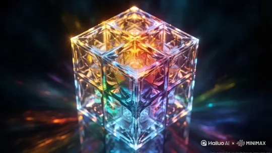 当镜头逼近这个“八分体”结杨的其中一个小方块时，这个小方块会再分形为一个“八分体”结构，展现分形递归的宇宙规则 by Hailuo AI Video Generator