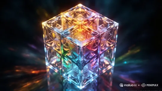 当镜头逼近这个大“八分体”的其中一个小方块时，这个小方块会分形为一个新的小“八分体”，并且体积是之前大“八分体”的（1/8） by Hailuo AI Video Generator