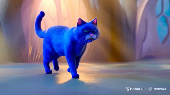 一一个蓝色的月盘猫生气的上学 他跺着脚非常生气 by Hailuo AI Video Generator
