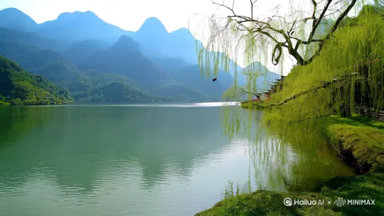 ### 1. **西湖(West Lake)**
- **描绘**:西湖是杭州的灵魂,湖面如镜,四周群山环抱。春日柳浪闻莺,夏日曲院风荷,秋夜平湖秋月,冬季断桥残雪,四季皆美。苏堤春晓的桃红柳绿、三潭印月的湖中胜景,都是文人墨客笔下的经典。
- **名句**:“欲把西湖比西子,淡妆浓抹总相宜。”(苏轼) by Hailuo AI Video Generator