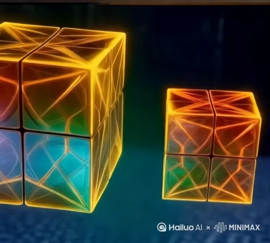 [右移,左摇,跟随]把二个正方体重叠在一起 by Hailuo AI Video Generator