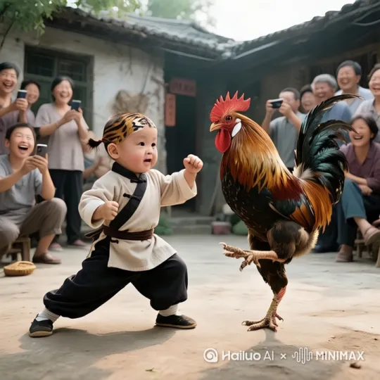 手肘对打，互相进攻和躲闪，连翻腿对打，旋转跳跃式对打，观众交头接耳，手机拍照，拍手叫好 by Hailuo AI Video Generator