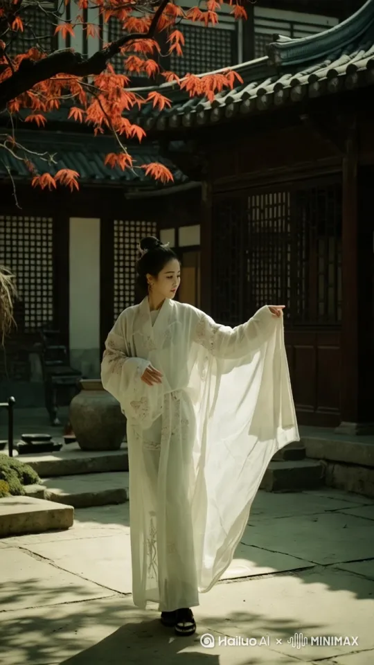 红枫下，少女与枫叶共舞 by Hailuo AI Video Generator
