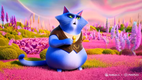 有一只蓝色很胖的猫拿出手机向时间管理员举报，互一时间过快 by Hailuo AI Video Generator