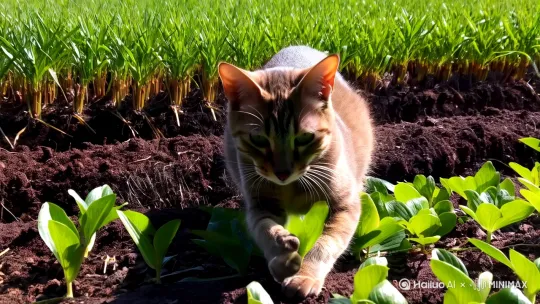 猫咪种秧苗 by Hailuo AI Video Generator