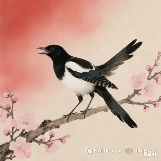 喜鹊拍打翅膀，仰头眺望 by Hailuo AI Video Generator