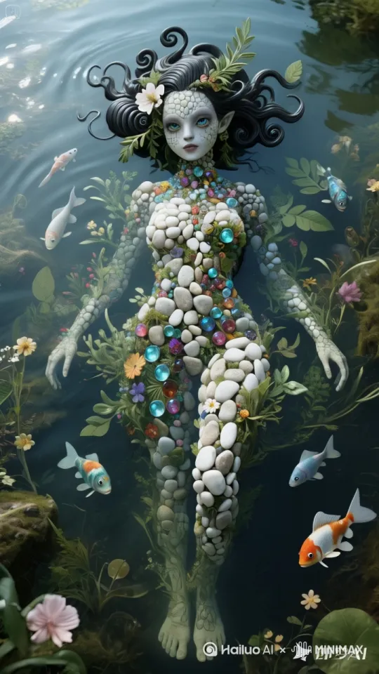 石身女子缓缓睁开双眼,水中花瓣轻轻旋转漂浮,锦鲤围绕女子欢快游动,女子发丝如蛇般轻轻扭动,水中绿叶悠悠摆动,女子手臂微微抬起,鱼儿从女子身旁快速游过,水面泛起层层细密涟漪,花朵在水中缓缓舒展,女子脚趾微微蜷曲,水中气泡徐徐上升,锦鲤在女子腿边嬉戏,水草随着水流轻轻摇曳,女子头部花朵轻轻颤动,水中光影闪烁变幻 by Hailuo AI Video Generator