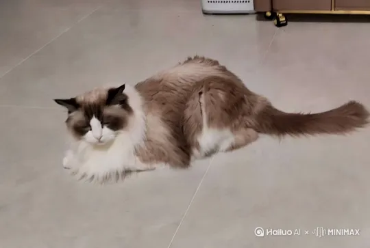 猫咪脚像人一样站立起来，左右扭来扭去并从身后掏出一把手枪对准镜头，整体风格诙谐有趣 by Hailuo AI Video Generator