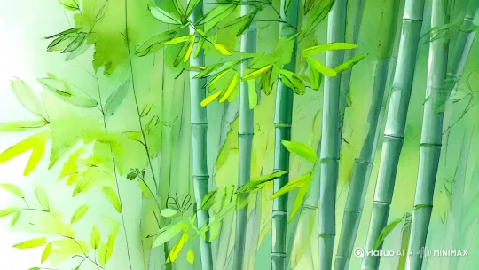 夏日竹林的广角水彩画面，柔光透过摇曳的竹叶，薄荷绿与苔藓色调，镜头缓缓左移，展现 小狸猫蜷缩在树根上的特写，毛茸茸的尾巴在梦中轻抖，三花猫在旁打盹，肚皮随呼吸起伏。细腻水彩笔触描绘毛发细节，吉卜力风格的光点如花粉般飘落。镜头向右摇至它们身旁的小溪，透明蜻蜓悬停在水莲上，涟漪倒映斑驳光线，湿画法晕染出朦胧的转场效果。 by Hailuo AI Video Generator