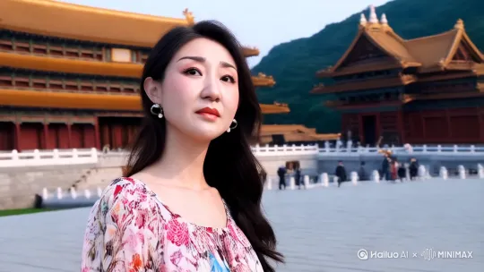 在北京故宫拍写真，夏季，身穿碎花连衣裙，全身视频，背景真实 by Hailuo AI Video Generator