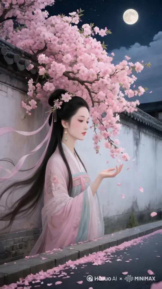 保持人物固定不动，花枝和花朵被风吹动摇摆，向右环绕运镜。

-运镜选择：向右环绕运镜[右移,左摇,跟随] by Hailuo AI Video Generator