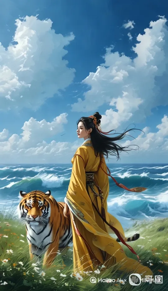 头发飘逸，老虎吼叫 by Hailuo AI Video Generator