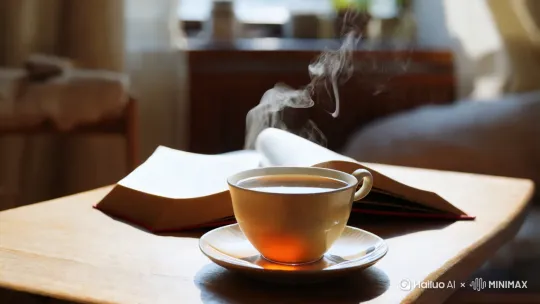没去看世界的热闹，却发现宅家的角落也藏着温柔：一杯茶、一本书，自成小宇宙。 by Hailuo AI Video Generator