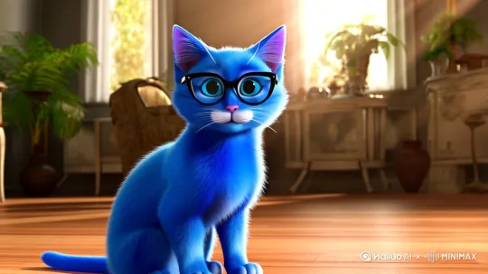 一只戴着黑框眼镜的蓝可爱小猫 by Hailuo AI Video Generator