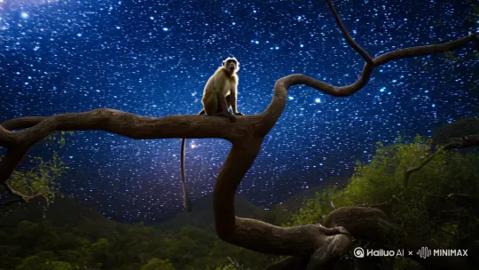 浩瀚星河孕育一只猴子 by Hailuo AI Video Generator