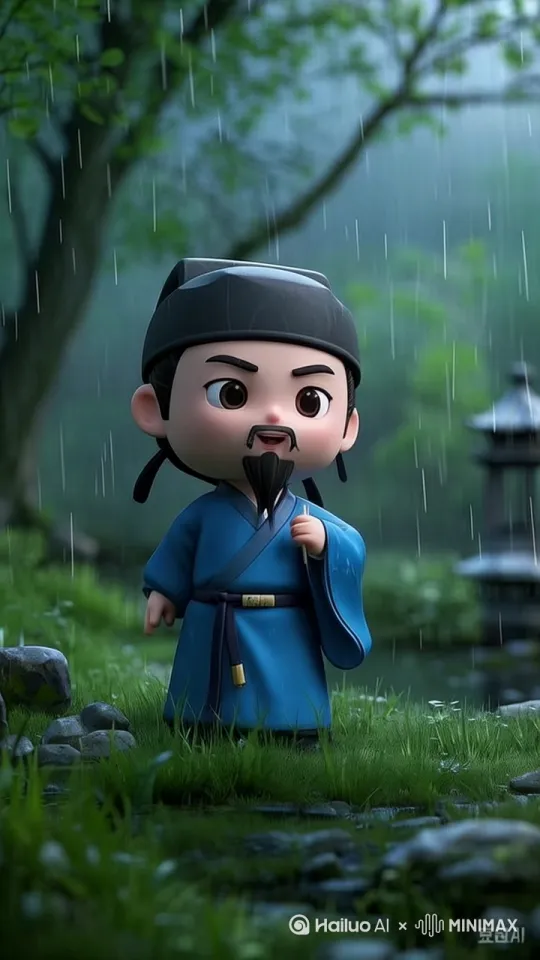 空中下着小雨，诗人杜牧说着话 by Hailuo AI Video Generator