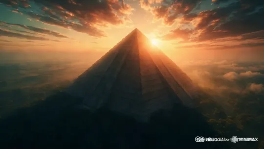 [推进,上升]今天是古代三眼族人非常重要的节日，初升的阳光逐渐照射到金字塔顶尖。 by Hailuo AI Video Generator