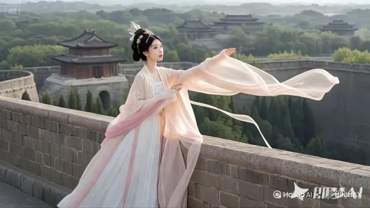 由远及近运镜，人不动，衣袖和飘带飘动 by Hailuo AI Video Generator