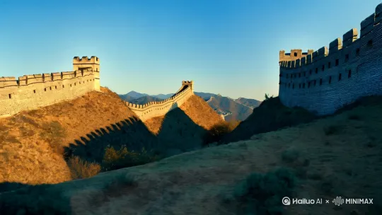 请帮我生成一张诸葛亮在长城上与唐僧，马云特朗普打麻将的视频[左移,上升] by Hailuo AI Video Generator