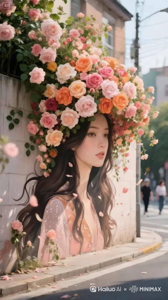 保持人物固定不动，花枝和花朵被风吹动摇摆，向右环绕运镜。

[左移,右摇,跟随] by Hailuo AI Video Generator