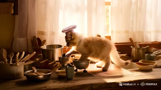 生成一个小猫做饭的视频 by Hailuo AI Video Generator