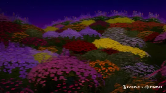 [右移,左摇,跟随]在开满鲜花的晚上 by Hailuo AI Video Generator