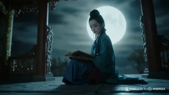 [左移,推进,右摇]女子正在认真读书 by Hailuo AI Video Generator