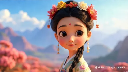 美女转身，背对屏幕，走向远方，[右移,左摇,跟随]背景变为城市 by Hailuo AI Video Generator