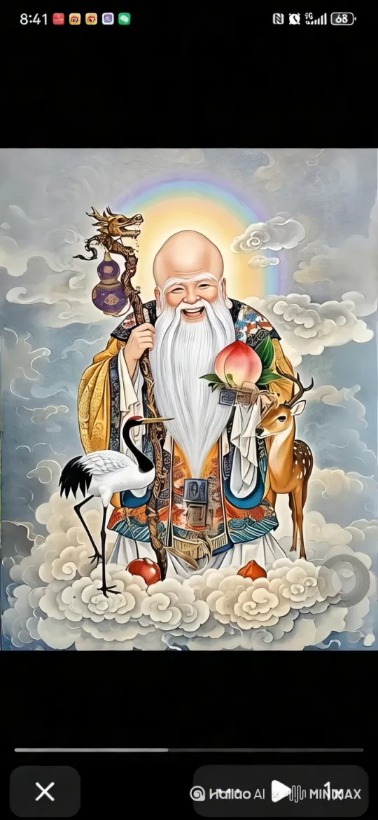 - 前3秒:镜头从下往上缓缓升起,模拟仰视视角,从云海底部开始,慢慢展现出寿星公的脚部、华丽的仙靴,接着呈现腿部服饰 ,伴随着轻柔的仙乐和云雾飘动音效。
- 中间3秒:镜头继续上移并推近,完整呈现寿星公的全身形象,包括他的华丽服饰、长长的白胡须、手中的寿桃和拐杖,以及身旁的仙鹤、仙鹿 ,仙乐持续,间或有仙鹤轻微的鸣叫声。
- 随后2秒:镜头迅速拉近,聚焦到寿星公的脸部,特写其慈祥的面容,突出他的笑容、饱满的额头和温和的眼神 ,舒缓的仙乐作为背景音。
- 最后2秒:镜头切换成第一视角,模拟参拜者双手作揖参拜的动作,随后向后退,拉开与寿星公的距离,再次呈现寿星公的全身画面 ,伴随着庄重的参拜音效,仙乐渐渐变弱。 by Hailuo AI Video Generator
