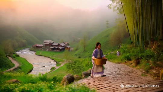 山月不知心底事
 
在云岭深处，有个被世人称作“忘忧村”的地方。这里常年云雾缭绕，青山环抱，潺潺溪水从村前流过，宛如世外桃源。然而，这个看似宁静祥和的小村庄，却藏着一个凄美动人、令人肝肠寸断的故事。
 
第一章 初遇
 
清晨的阳光透过层层薄雾，洒在忘忧村的石板路上。18岁的苏瑶哼着小曲，挎着竹篮，沿着蜿蜒的小路向山上走去。她要去采摘最新鲜的草药，这是她每天必做的事。苏瑶从小跟着爷爷学习医术，对山上的一草一木都了如指掌。
 
就在她专心采摘草药时，一阵悠扬却又带着几分忧伤的笛声传入耳中。那笛声仿佛有魔力一般，牵引着她不由自主地循声而去。转过一片茂密的竹林，她看到了一个少年，他倚坐在一棵老槐树下，修长的手指在竹笛上灵动地跳跃，神情专注而又落寞。
 
少年名叫林深，是邻村来这里投奔亲戚的。他自幼父母双亡，在世间漂泊，好不容易找到了远方表亲，却发现表亲早已搬离。身无分文的他，暂时在这山间落脚，靠打猎为生。
 
苏瑶被林深的笛声深深吸引，而林深也被苏瑶的纯真善良所打动。从那以后，苏瑶每天上山采药时，都会和林深相聚。林深教苏瑶吹笛，苏瑶则给林深讲村里的故事。渐渐地，两人之间萌生出了懵懂的情愫。 by Hailuo AI Video Generator