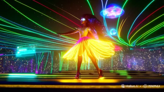 [主体描述]
赛博女神(cybergoddess), 动态LED蓝光短裙(live LED glowing skirt), 银河瞳孔(galaxy eyes), 超模比例(supermodel proportions: 九头身+大长腿), 机械姬质感(robotic texture), 全息粒子环绕(holographic particles)

[动作参数]
舞蹈模式: 韩式wave摇摆(K-wave side sway), 布料物理模拟(cloth simulation), 发丝流体动力学(hair fluid dynamics), 120帧慢动作(120fps slow-mo)

[画质强化]
8K电影级(8K cinematic), 纳米级皮肤细节(nano-scale pores), 光线追踪反射(ray tracing), 霓虹光污染(neon bloom), Octane渲染(Octane render), 虚幻5引擎(Unreal Engine 5)

[场景构建]
未来夜店(future nightclub), 激光矩阵(laser grid), 全息界面(holographic UI), 动态运镜(dynamic camera: 环绕+升降) by Hailuo AI Video Generator