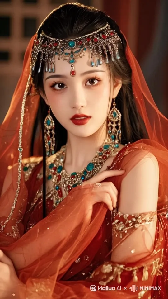 少女微微转身，微笑，微风吹过，发丝和头纱随风飘动 by Hailuo AI Video Generator