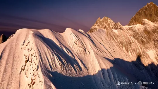 黄昏下的山顶白雪 by Hailuo AI Video Generator