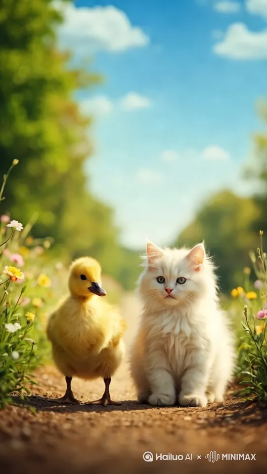 右边白色的猫咪突然变大 by Hailuo AI Video Generator
