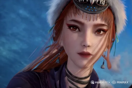 图片中的人物眨眼，头发被风吹动 by Hailuo AI Video Generator