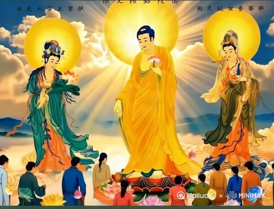 主题描述词:无数不同形态的众生端坐在发光莲花台上,佛菩萨悬浮中央散发金色佛光,佛菩萨和所有众生由近到远离去,后方浮现祥云缭绕的极乐佛国建筑群,空中漂浮着飘带和花瓣 美学词:8K超清细节 柔光效果 渐变金色天空 动态升腾构图 专业词:电影级广角镜头 粒子光效 多层次景深 淡彩水墨融合风格 by Hailuo AI Video Generator