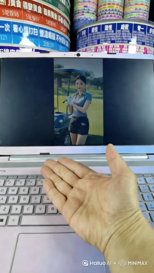 中国美女，从电脑屏幕里走出来到屏幕外，停在屏幕前的手掌上微笑讲话，细节连贯，真实，人物和衣服还原度高，符合逻辑，丝滑流畅 by Hailuo AI Video Generator