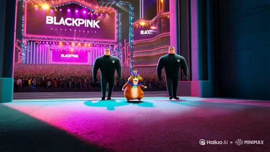 胖猫被两个黑衣保安拦在了blackpink演唱会门口并且非常气愤 by Hailuo AI Video Generator