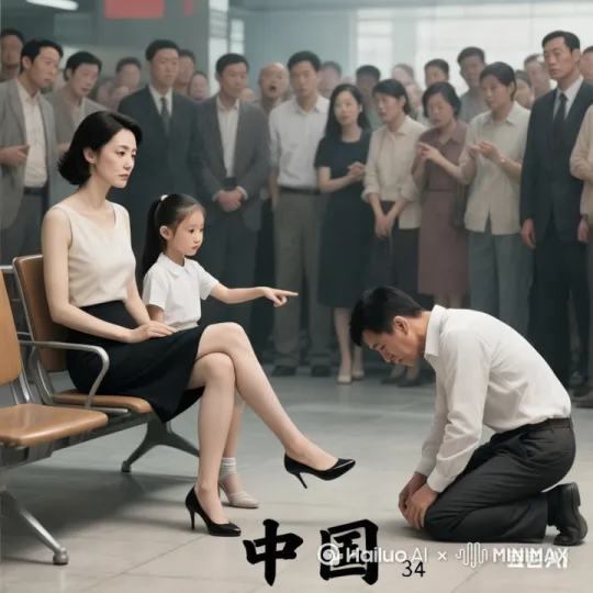 母女俩让爸爸跪在地上，就因为一家三口一个矛盾（生成视频为十秒） by Hailuo AI Video Generator