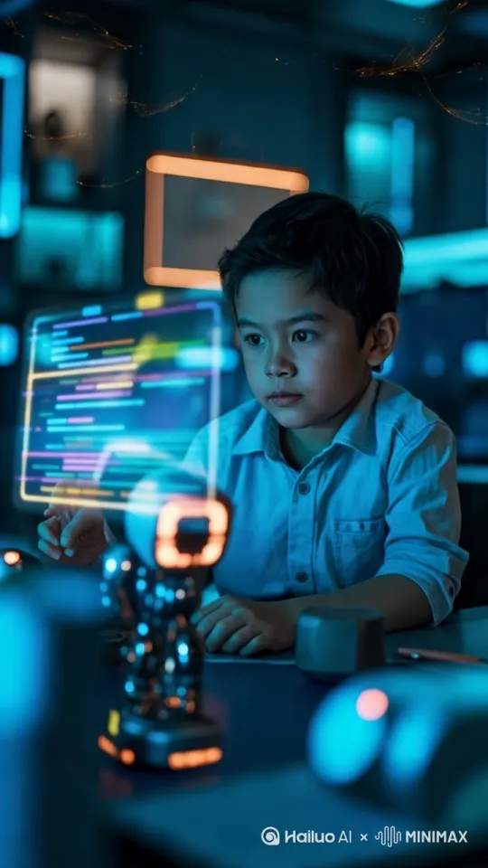 Robot evolves new abilities based on child's emotional feedback --motion 6 by Hailuo AI Video Generator