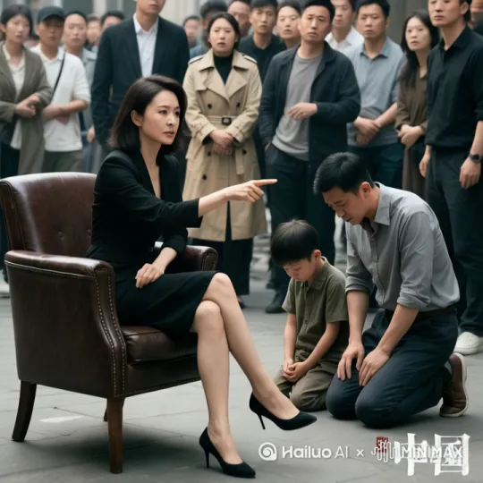 昨夜,父子俩因在外面通宵上网吧KTV一晚上没回家,结果凌晨4点才回来,母亲气坏了,直接天不亮母亲就让父子俩人今天在大街上当街当着众人的面跪着一上午,母亲甚至还拿了一把凳子,坐在凳子上翘着二郎腿,用手指着父子俩,父子俩跪在地上,不敢看着母亲的眼睛,只敢低着头看着地面,路人们都纷纷议论这是发生什么事情了吗?母亲说:“这俩父子昨晚通宵在外面参加KTV上网吧!半夜4点才回来!你们说气不气?”爸爸和小男孩嘴里嘟着说:“妈妈/老婆,我们再也不敢很晚再回来了”随后,有些人还拿起手机录视频发到了网上。 by Hailuo AI Video Generator
