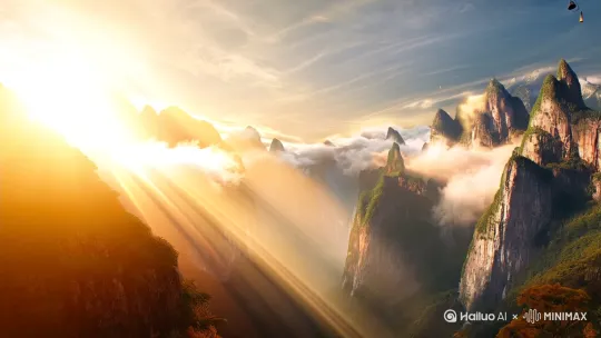 **视频分镜脚本：小道士夕阳下爬山**

---

**1. 开场镜头（5秒）**  
- **画面**：全景仰拍夕阳下的山峦，云雾缭绕，金光穿透云层。  
- **镜头运动**：缓慢推近，突出山的巍峨与光影层次。  
- **音效**：风声、远处钟声悠扬。  

**2. 人物登场（8秒）**  
- **画面**：小道士（深蓝色道袍，手持拂尘）站在山脚石阶前，抬头望山，侧逆光勾勒轮廓。  
- **镜头**：中景→特写（面部坚毅，衣袂随风飘动）。  
- **音乐**：古筝轻起，节奏舒缓。  

**3. 登山过程（15秒）**  
- **镜头组**：  
  - **近景**：脚步特写，踏过青苔石阶，落叶被踩碎。  
  - **低角度**：小道士攀爬陡坡，拂尘扫过草丛，惊起几只飞鸟（慢动作）。  
  - **航拍**：蜿蜒山路如龙蛇，人物在画面右下角渺小却坚定。  
- **音效**：喘息声、鸟翅扑簌声、树叶沙沙。  

**4. 中途顿悟（10秒）**  
- **画面**：小道士驻足半山亭，拂尘轻搭臂弯，凝视夕阳。  
- **光影**：逆光剪影，亭角风铃摇曳，光斑洒在脸上。  
- **台词**（字幕）：“道在途中，不在峰顶。”  
- **音乐**：笛声加入，旋律空灵。  

**5. 登顶高潮（12秒）**  
- **镜头**：  
  - **全景**：小道士立于山顶巨石，道袍鼓风，夕阳染红云海。  
  - **环绕镜头**：360度旋转展现人与天地交融。  
  - **特写**：手中拂尘垂下，一滴汗珠落入深渊（慢镜头）。  
- **音乐**：鼓声渐强，弦乐高潮，戛然而止。  

**6. 结尾留白（5秒）**  
- **画面**：镜头拉远，人物化作剪影，与山峦、夕阳共构水墨意境。  
- **字幕**：“心至苍穹外，目尽夕阳边。”  
- **音效**：渐弱的蝉鸣，归于寂静。  

---

**执行要点**：  
- **色调**：橙青对比（夕阳暖色+山峦青灰），后期添加柔光滤镜。  
- **道具细节**：道袍做旧处理，腰间挂破旧葫芦，增加真实感。  
- **节奏把控**：登山段落加快剪辑频率，顿悟与登顶镜头延长留白。  

此脚本通过“山-人-道”的视觉隐喻，将修行之旅外化为登山历程，满足观众对东方美学与精神内核的双重期待。 by Hailuo AI Video Generator