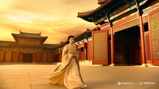 她被选为秀女入宫，却与宫中的侍卫暗生情愫。两人在深宫之中苦苦挣扎，最终侍卫助她逃出深宫，两人远走高飞。 by Hailuo AI Video Generator
