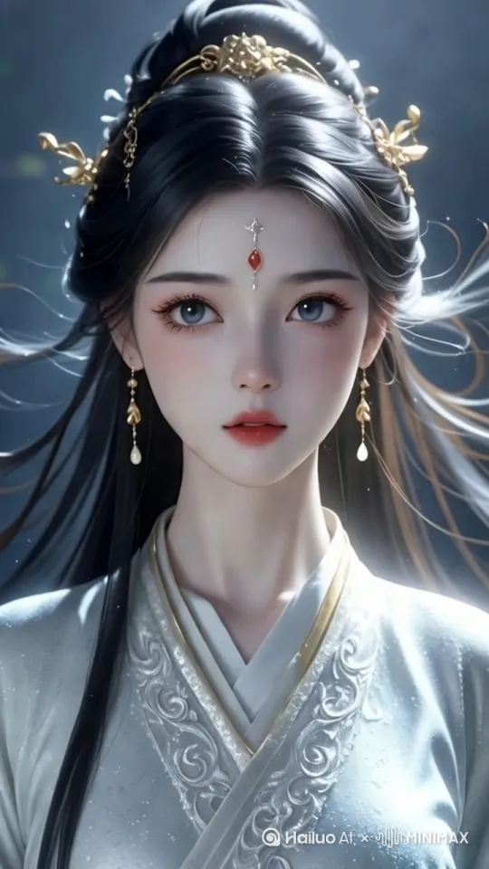 人物眨眼，低头。头发飘动[下降,上摇]效果 by Hailuo AI Video Generator