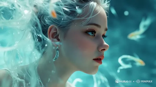 鱼儿游动发丝自然的飘动水在流动 by Hailuo AI Video Generator